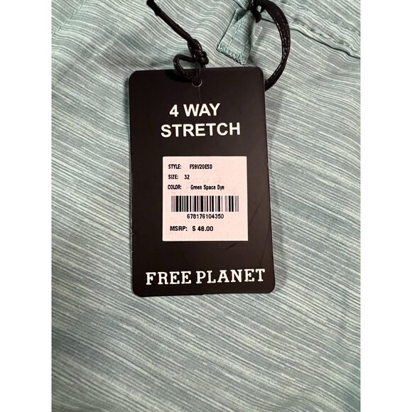 Free Planet Mens Green Space Dye 4-Way Stretch Shorts Size 32 - Picture 3 of 9